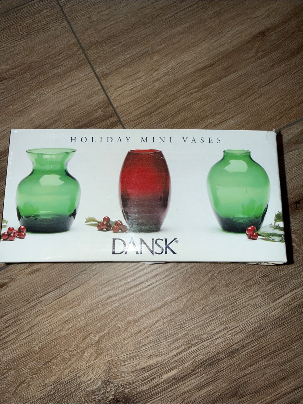 Dansk Green and Red Holiday Mini Vase Set